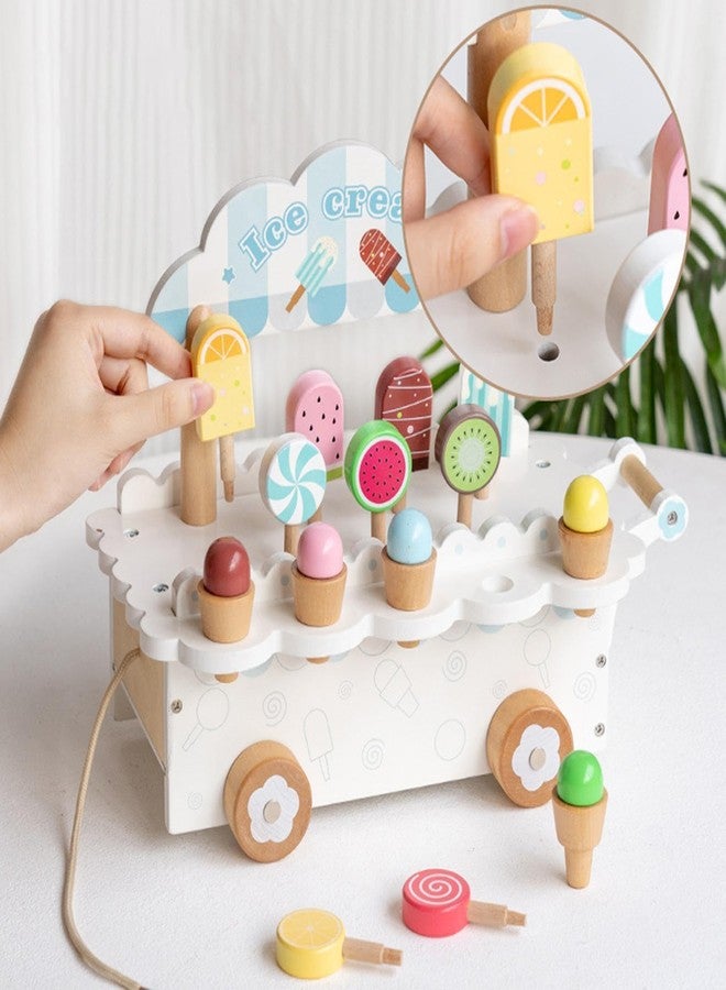 BLiSS HUES Wooden Ice Cream Cart- Wooden Colourful Ice Cream & Popsicle Toy Playset for Kids Toys for 3 4 Year Old Girls Boys Birthday Gift, Wooden Toys for Baby- White Cart - Image 4
